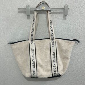 Victoria's Secret Cream and Black Tote Bag with Striped Straps